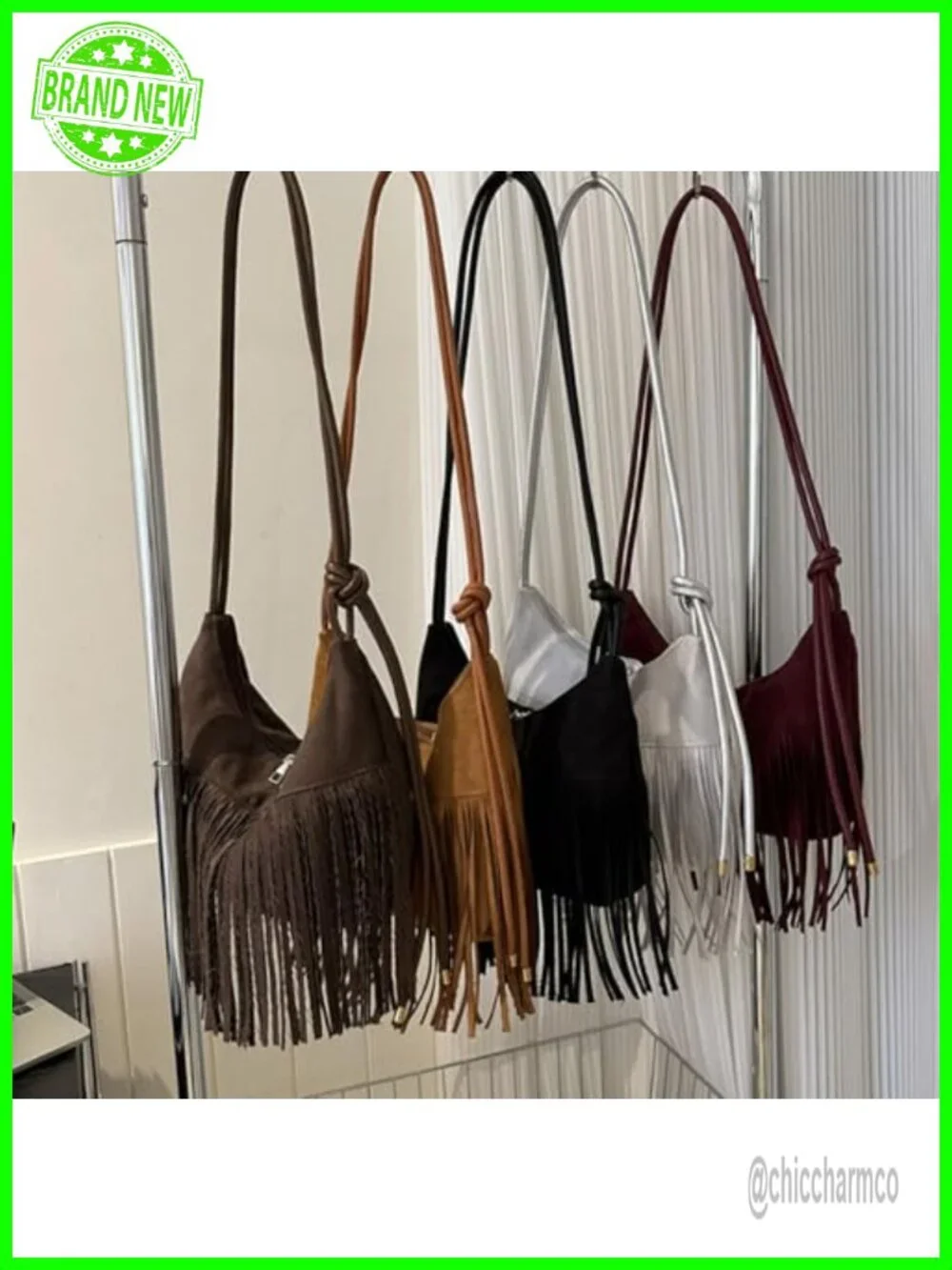 Suede Fringe Hobo Bag with Tassel Crossbody Shoulder Bag Boho Western Purse